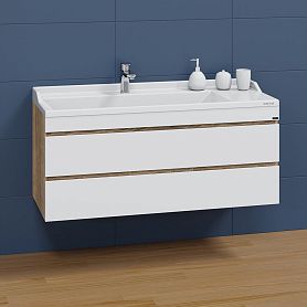 Тумба под раковину Санта Марс 120, подвесная, с 2 ящиками, цвет белый / янтарное дерево - фото 1