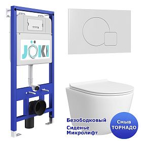 Комплект: Инсталляция JK01150 + Кнопка JK024540WM белая + Stella T JK1121064 белый унитаз, смыв Торнадо - фото 1