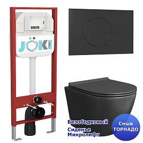Комплект: Инсталляция JK45045 + Кнопка JK023543BM черная + Stella T JK1141020MB черный унитаз, смыв торнадо - фото 1
