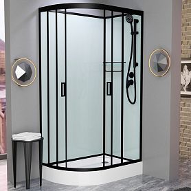 Душевая кабина Frank F411 R М Black 110x80, правая, с полотенцедержателем, стекло матовое, профиль черный, без крыши - фото 1