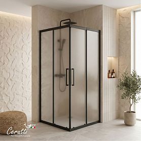 Душевой уголок CeruttiSPA Adelina B-90-100 (90-100)x(90-100), стекло матовое, профиль черный матовый - фото 1