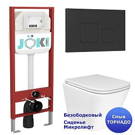 Комплект: Инсталляция JK45045 + Кнопка JK702534BM черная + Verna T JK3031025 белый унитаз, смыв Торнадо - фото 1