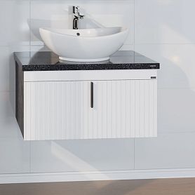 Тумба под раковину Санта Юпитер 80, цвет белый / темно-серое дерево - фото 1