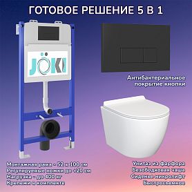 Комплект: JOKI Инсталляция JK03351+Кнопка JK203507BM черный+Stella JK1061016 унитаз белый - фото 1