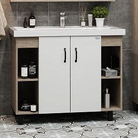 Тумба под раковину Оника Тимбер 100, цвет белый матовый / дуб сонома - фото 1