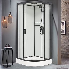 Душевая кабина Frank F408 М Black 80х80, с полотенцедержателем, стекло матовое, профиль черный - фото 1