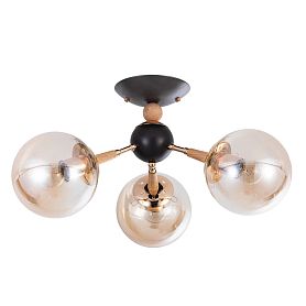 Потолочная люстра Arte Lamp Boston A4485PL-3BK, арматура черная, плафон стекло янтарное - фото 1