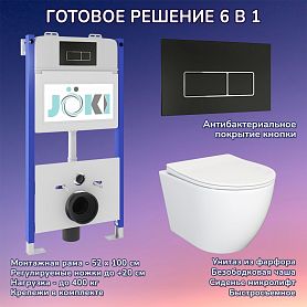 Комплект: Инсталляция JK03351 + Кнопка JK205552 черная / хром + Stella JK1061016 белый унитаз - фото 1