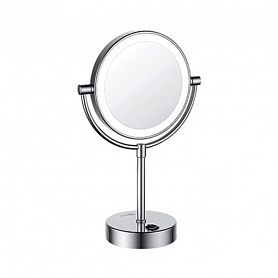 Косметическое зеркало WasserKRAFT K-1005, с подсветкой двухстороннее, 3-х кратным увеличением, цвет хром - фото 1