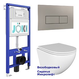 Комплект: Инсталляция JK01150 + Кнопка JK204546 сталь + Stella JK1021007 белый унитаз - фото 1