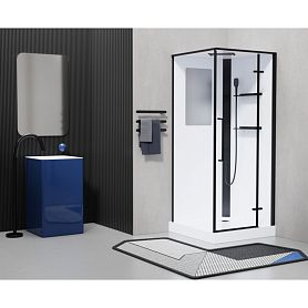 Душевая кабина Esbano Quadro ESM-QUADRO-90, правая, стекло прозрачное, профиль черный, с крышей - фото 1