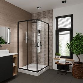 Душевой уголок Niagara Nova NG-6808-08 BLACK 90x90, стекло прозрачное, профиль черный - фото 1