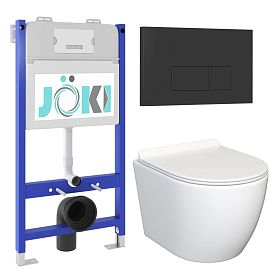 Комплект: JOKI Инсталляция JK03351+Кнопка JK203507BM черный+Stella JK1061016 унитаз белый - фото 1