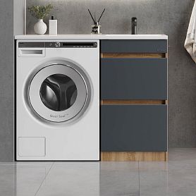 Тумба под раковину Оника Милтон 58, с ящиками, цвет серый / дуб сонома - фото 1