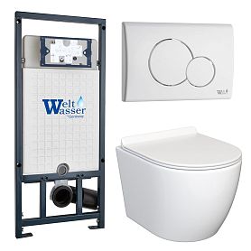 Комплект: Weltwasser Инсталляция Mar 507+Кнопка Mar 507 RD GL-WT белая+Stella JK1061016 белый унитаз - фото 1