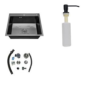 Кухонная мойка JOKI Атлас JK50504036BL-PVD покрытие, 50x50 см, с диспенсером и сифоном, цвет черный - фото 1