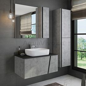 Мебель для ванной Comforty Эдинбург 90, с раковиной 50 см, цвет бетон светлый / черный - фото 1