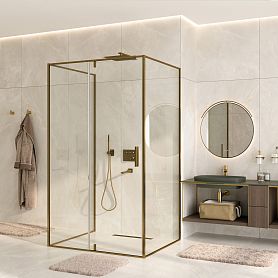 Душевой уголок WasserKRAFT Aisch 55P21 90x90, стекло прозрачное, профиль золото матовое - фото 1