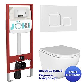 Комплект: Инсталляция JK45045 + Кнопка JK021531WM белая + Stella T JK1101010 белый унитаз, смыв торнадо - фото 1
