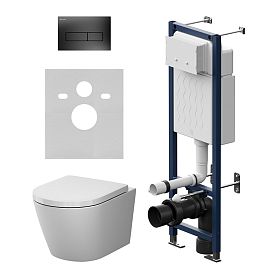 Комплект AM.PM IS110338.851900 инсталляции ErgoFit с черной кнопкой и подвесного унитаза X-Joy Aquaspin с сиденьем микролифт - фото 1