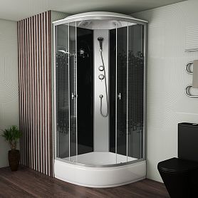 Душевая кабина Niagara Eco NG-3504-14 Black 90х90, стекло мозаика, профиль серебро, с крышей - фото 1