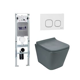 Комплект Weltwasser 10000010556 унитаза Gelbach 041 MT-GR с сиденьем микролифт и инсталляции Amberg 350 ST с белой кнопкой Amberg RD-WT - фото 1