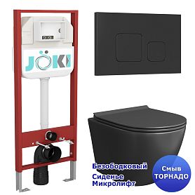 Комплект: Инсталляция JK45045 + Кнопка JK702534BM черная + Stella T JK1141020MB черный унитаз, смыв торнадо - фото 1