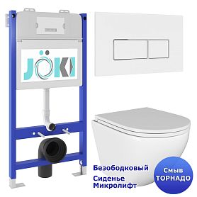Комплект: Инсталляция JK03351 + Кнопка JK206549 белая / хром + Stella T JK1101010 белый унитаз, смыв торнадо - фото 1
