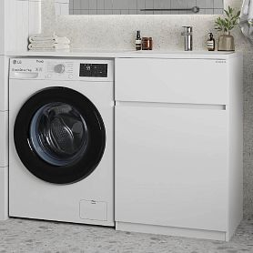 Тумба под раковину Оника Сорго 58, с бельевой корзиной, цвет белый - фото 1