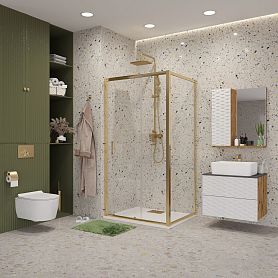 Душевой уголок Niagara Nova NG-42-9AG-A80G 90x80, стекло прозрачное, профиль холодное золото - фото 1