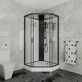 Душевая кабина Grossman Elegans GR250D 100х100, стекло прозрачное, профиль черный, без крыши - фото 1