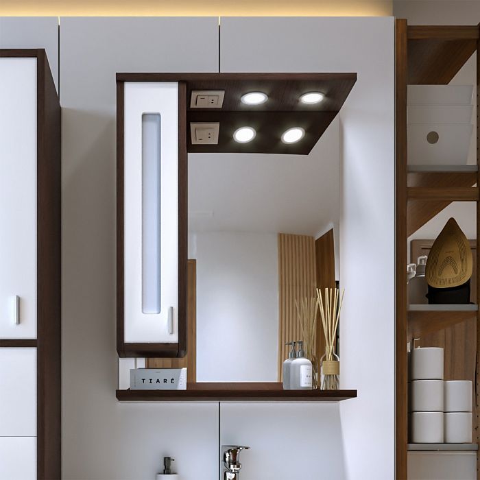 Шкаф-зеркало Бриклаер Бали 62, левый, с подсветкой, цвет венге / белый 