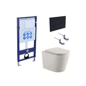 Комплект Акватек Вега CM p 017: Инсталляция Standart INS-0000012 + Кнопка KDI-0000017 черная матовая + Унитаз Вега AQ1904-00 белый - фото 1
