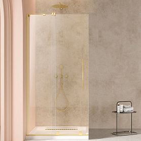 Душевая перегородка Vincea Walk-In VSW-4WSL 120x200, стекло прозрачное, профиль брашированное золото - фото 1