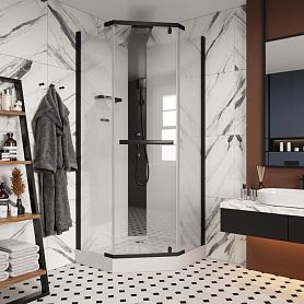 Душевая кабина CeruttiSPA Chika 901B 90x90, стекло прозрачное, профиль черный, без крыши - фото 1