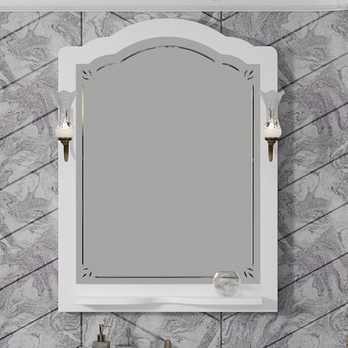 Зеркало Опадирис Лоренцо 80x105, с полкой, с отверстиями под светильники, цвет белый матовый