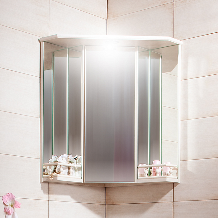 Шкаф-зеркало Бриклаер Кантри 50, угловой, с подсветкой, цвет бежевый дуб прованс
