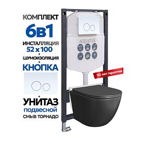 Комплект: Инсталляция Aquatek Duos 50+Кнопка 005A белый глянец/хром+Stella T JK1141020MB черный унитаз, смыв торнадо - фото 1