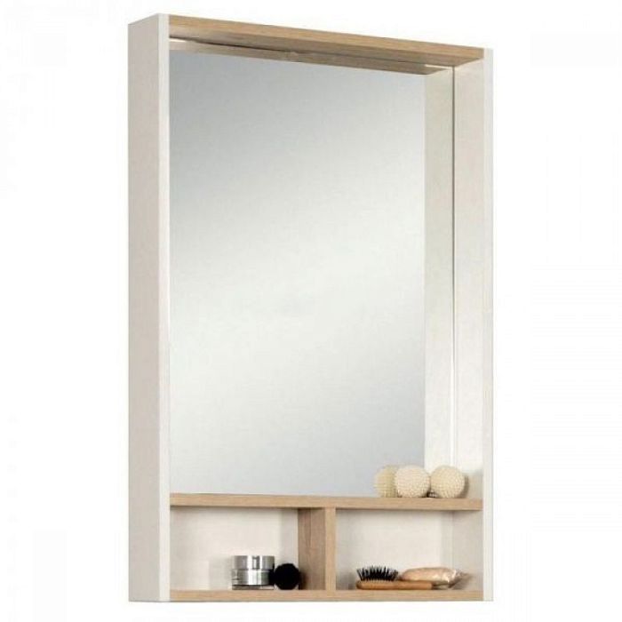 Шкаф-зеркало Акватон Йорк 55 без подсветки, цвет белый/ясень фабрик