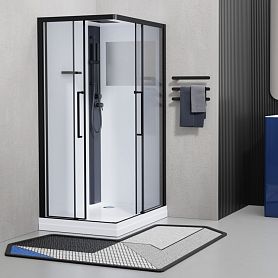 Душевая кабина Esbano Muse ESM-129CKR 120x90, левая, стекло прозрачное, профиль черный, с крышей - фото 1