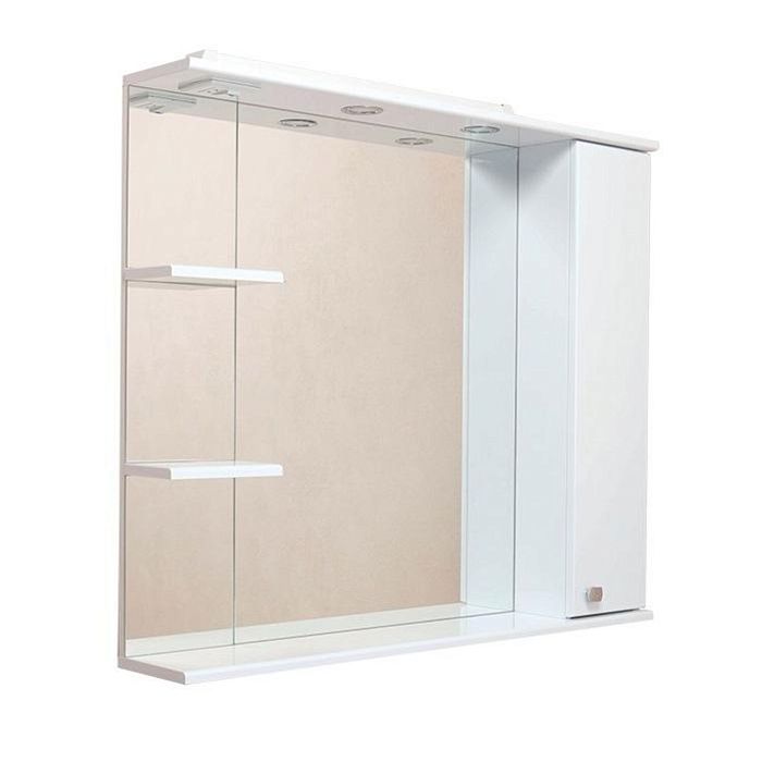 Шкаф-зеркало Оника Эльбрус 90, правый, с подсветкой, цвет белый