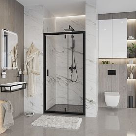 Душевая дверь Niagara Nova NG-83-8AB 80х195, стекло прозрачное, профиль черный матовый - фото 1