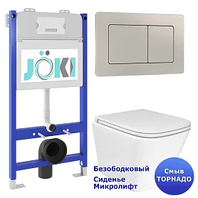 Комплект: Инсталляция JK03351 + Кнопка JK014564 сталь + Verna T JK3031025 белый унитаз, смыв торнадо - фото 1