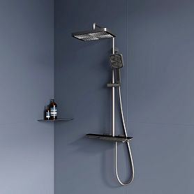 Душевая стойка RGW Shower Panels SP-34 GR, с верхним душем, термостатическим смесителем, цвет серый - фото 1