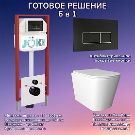 Комплект: Инсталляция JK45045 + Кнопка JK205552 черная / хром + Verna JK3021022 белый унитаз - фото 1