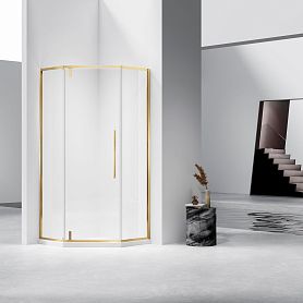 Душевой уголок Vincea Slim-N VSP-4SN 90x90, стекло прозрачное, профиль брашированное золото - фото 1