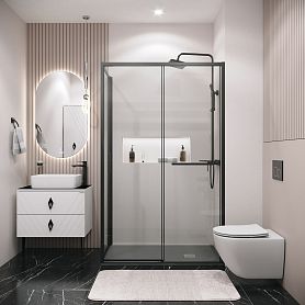 Душевой уголок Grossman Style 100х80, стекло прозрачное, профиль черный матовый - фото 1