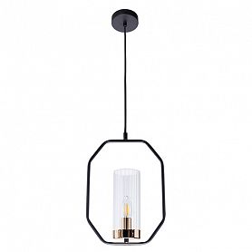 Подвесной светильник Arte Lamp Celaeno A7004SP-1BK, арматура черная / золото, плафон стекло прозрачное, 23х10 см - фото 1
