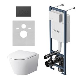Комплект AM.PM IS110138.741701 унитаза Sense FlashClean с сиденьем микролифт и инсталляции ErgoFit с кнопкой L черный матовый - фото 1