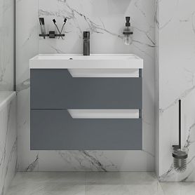 Тумба под раковину Санта Антарес 70, подвесная, 2 ящика, цвет графит матовый - фото 1